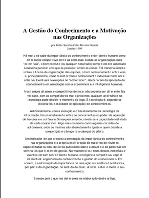 Pedro Serafim A GESTAO DO CONHECIMENTO E A MOTIVAÇAO NAS ORGANIZAÇOES pdf download gratis