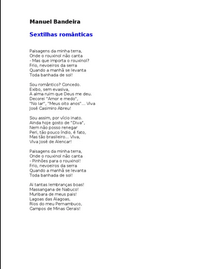 Manuel Bandeira SEXTILHAS ROMANTICAS